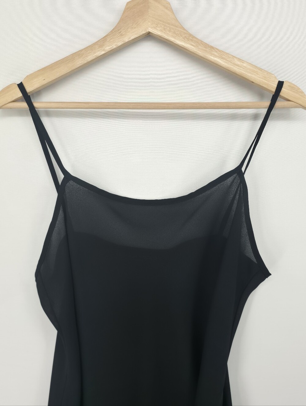 Donna Ricco Black Sheer Mesh Slip Dress Maxi Double Slit Minimalist Petite Large - Picture 4 of 11